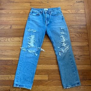 AGOLDE Mid Rise Loose Fit Distressed Jeans